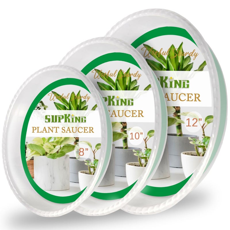 SupKing 9 Pack Plant Saucers (8inch /10inch /12inch) Heavy Sturdy Plant Trays for Indoor Clear Plastic Flower Pot Saucers Thicker Plant Water Drip Trays for pots -Clear - Image 1